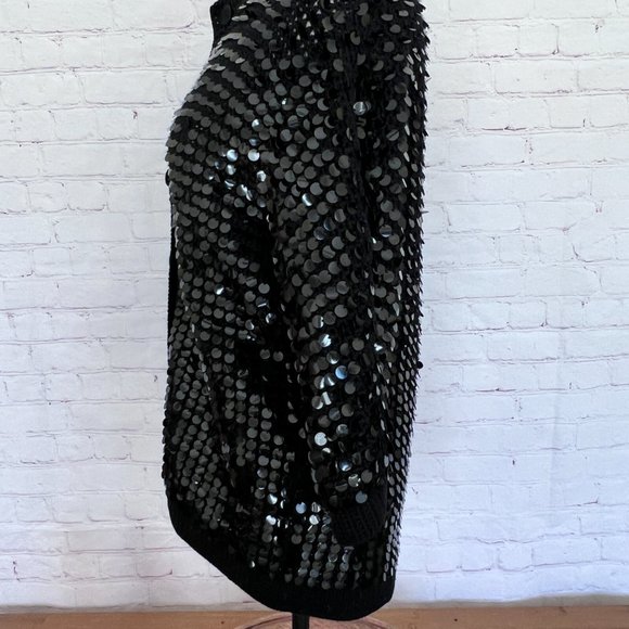 60's Black Sequin Cardigan/Sweater - Forecast Shops - Wool - Size Medium - Picture 7 of 11